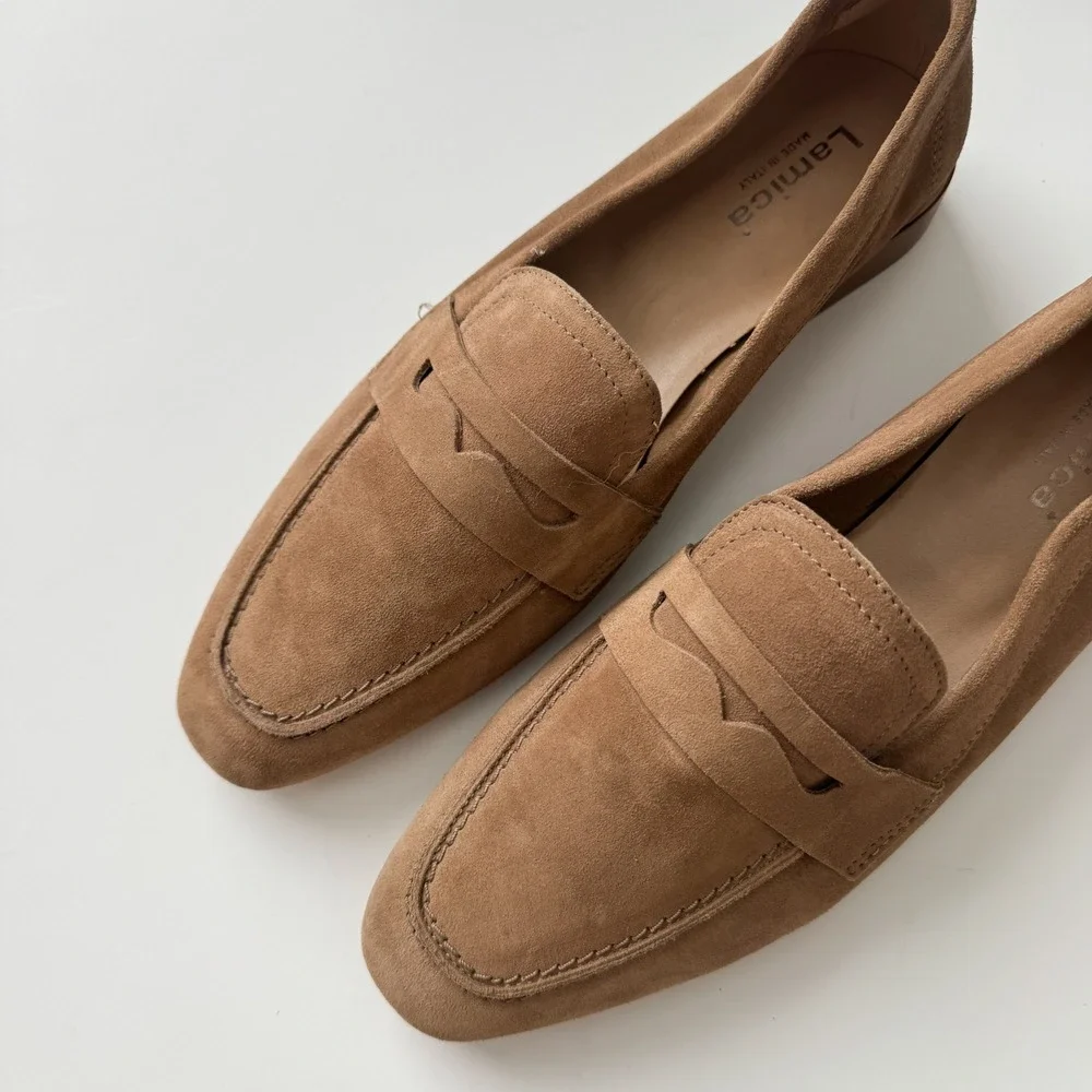 Brown Suede Leather Penny Loafers Made in Italy Womens Size 40/9 Preppy Lamica